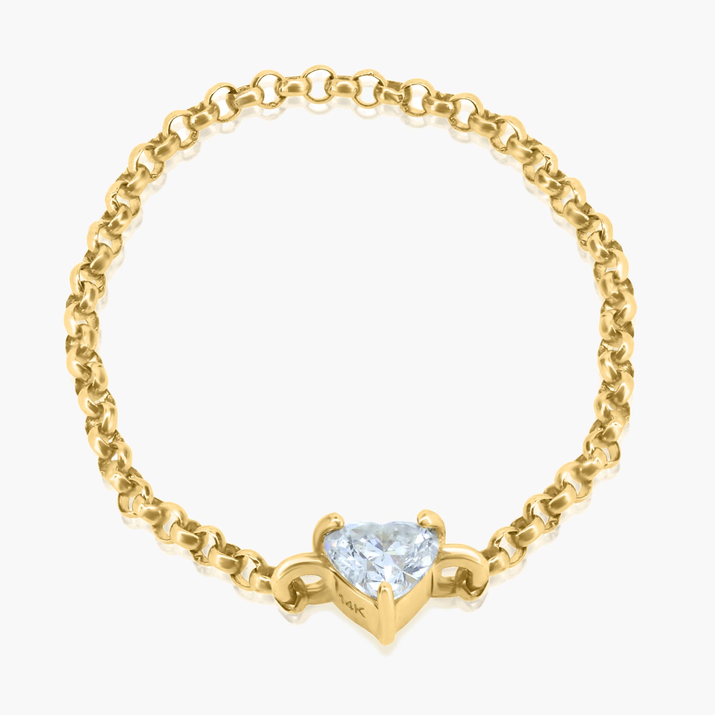 14K Yellow Gold Dainty Heart Diamond Chain Ring - R60601301