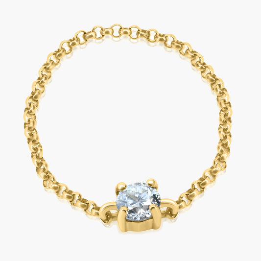 14K Yellow Gold Dainty Round Diamond Chain Ring - R60601303