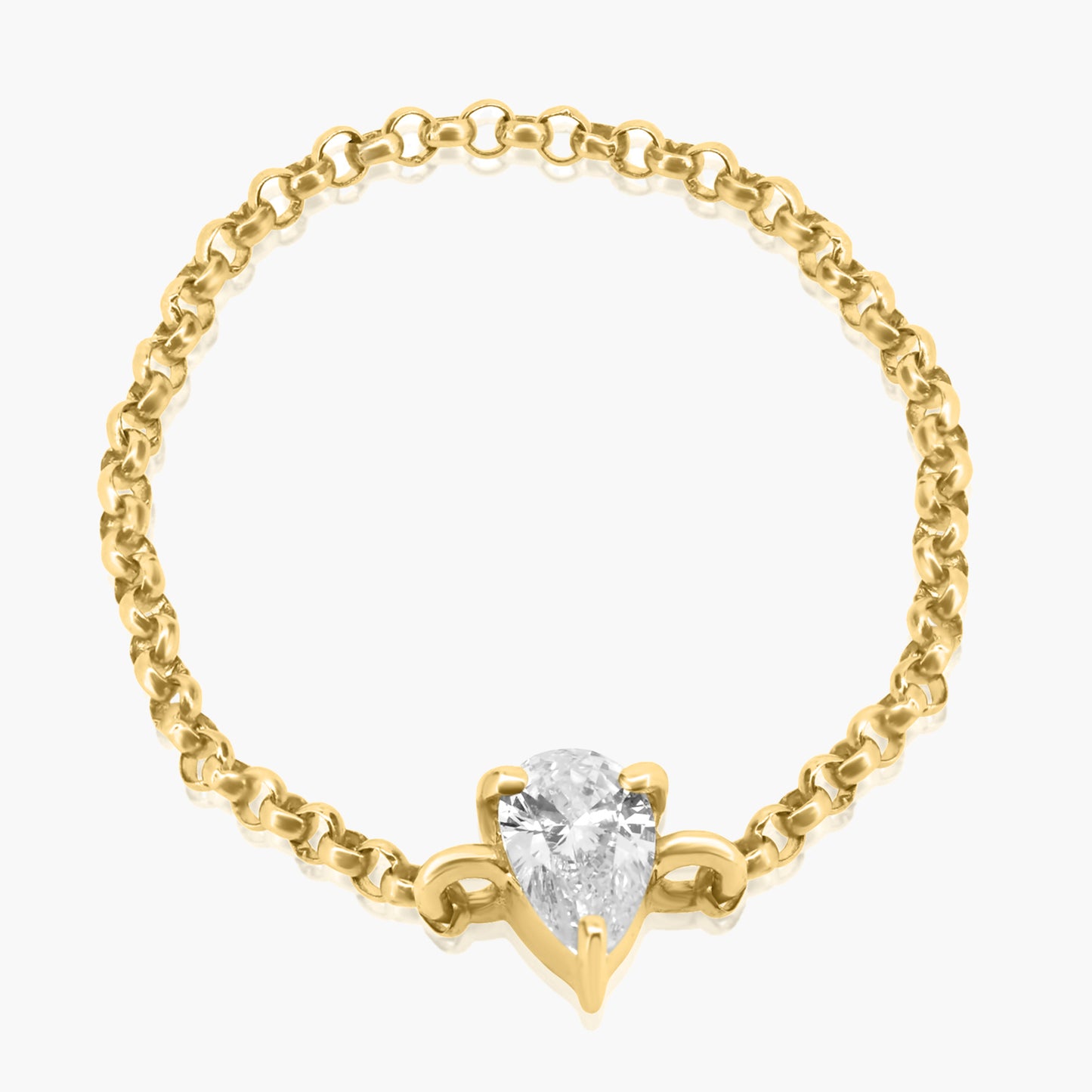 14K Yellow Gold Dainty Pear Diamond Chain Ring - R60601304