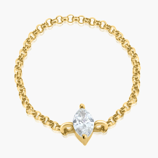 14K Yellow Gold Dainty Marquise Diamond Chain Ring - R60601305