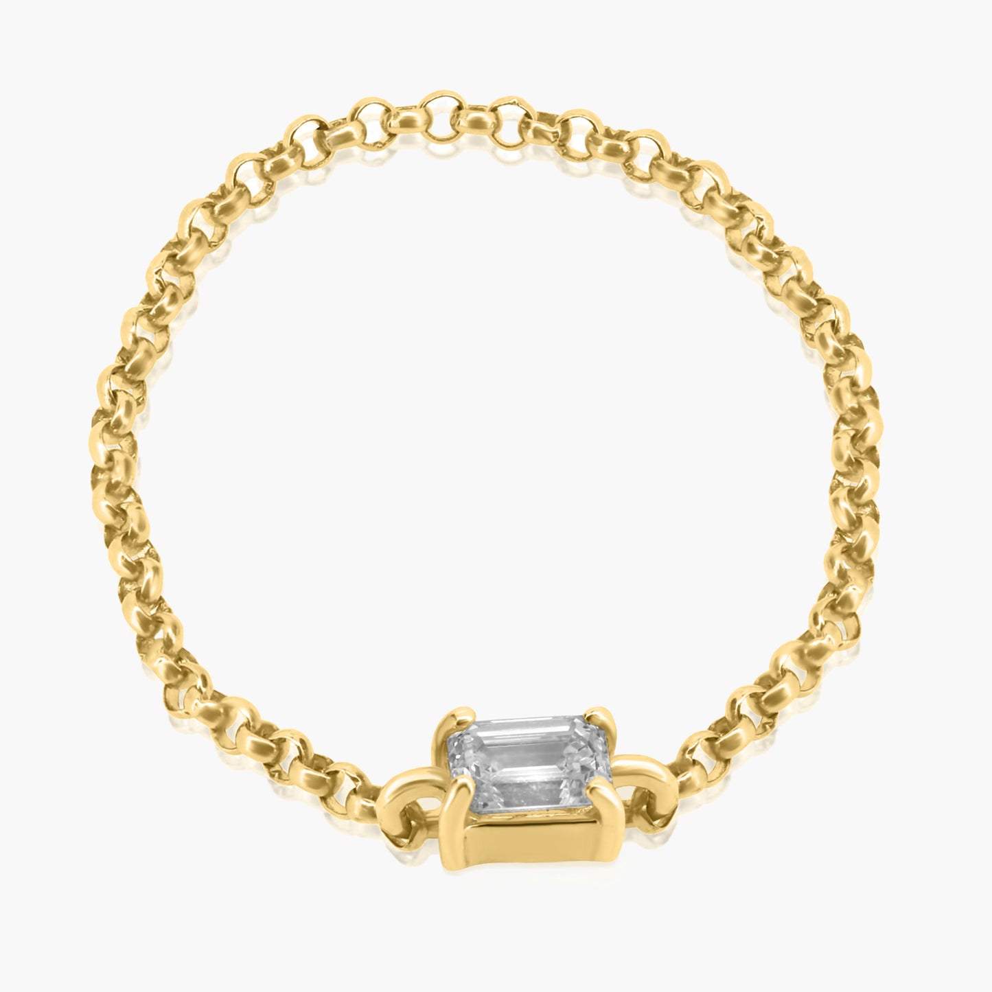 14K Yellow Gold Dainty Emerald Cut Diamond Chain Ring - R60601306