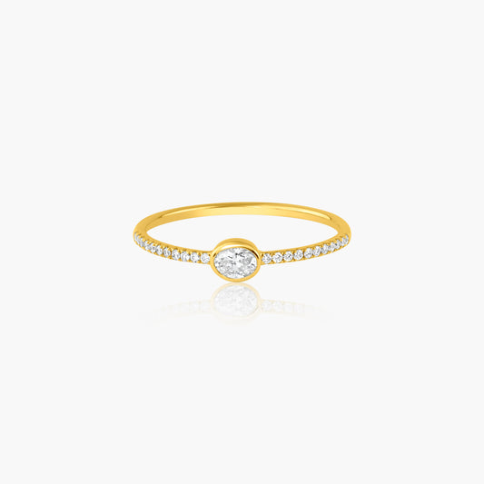 14K Yellow Gold Dainty Center Oval Bezel Ring-R60601902