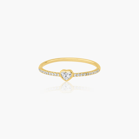 14K Yellow Gold Dainty Center Heart Bezel Ring - R60601905