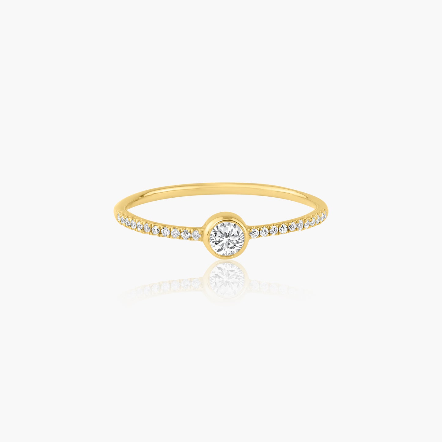 14K Yellow Gold Dainty Center Round Bezel Ring-R60601906