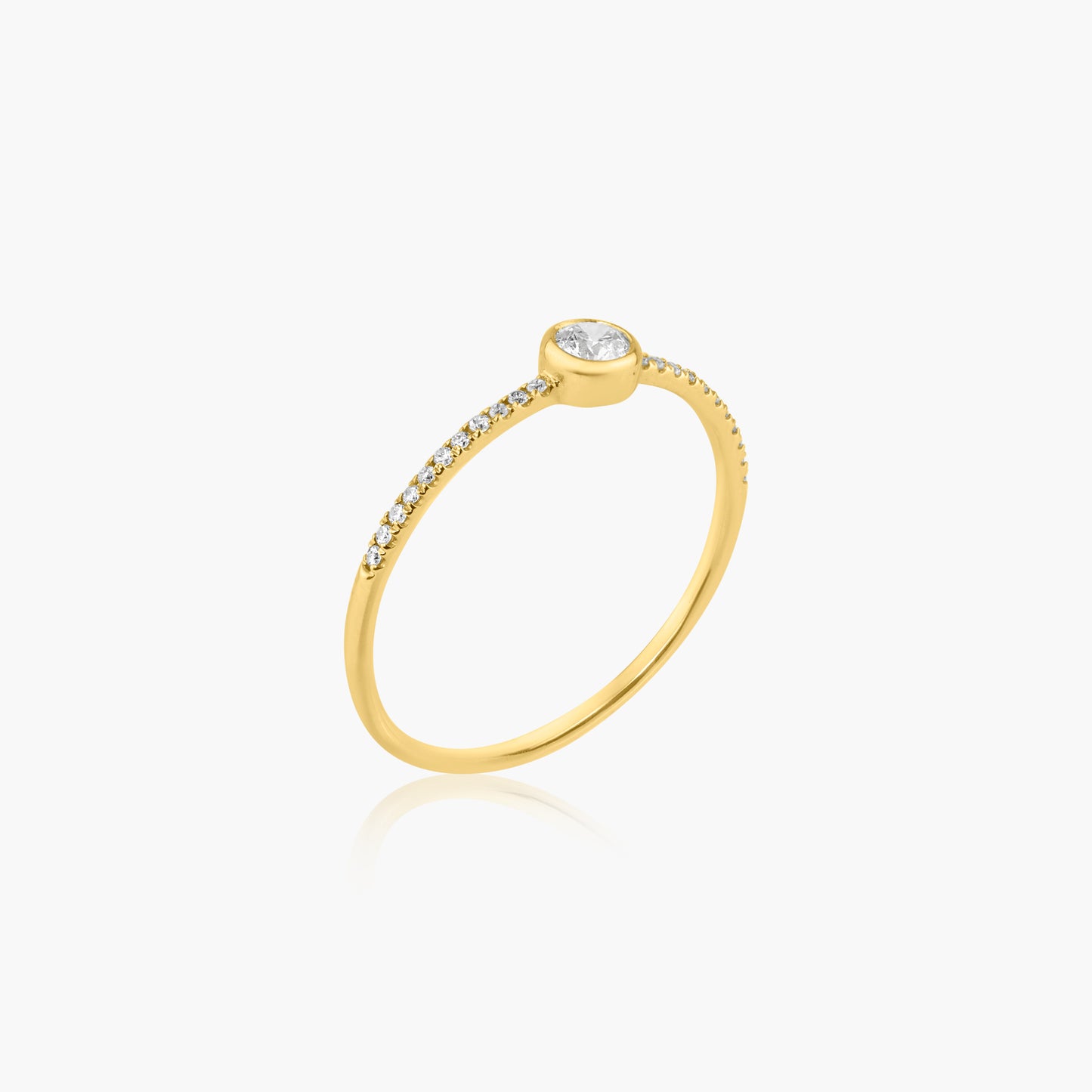 14K Yellow Gold Dainty Center Round Bezel Ring-R60601906