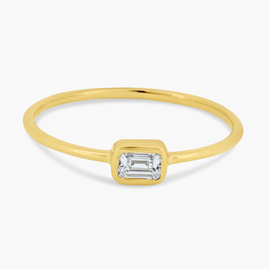 14K Yellow Gold Dainty Emerald Cut Bezel Ring-R60602004