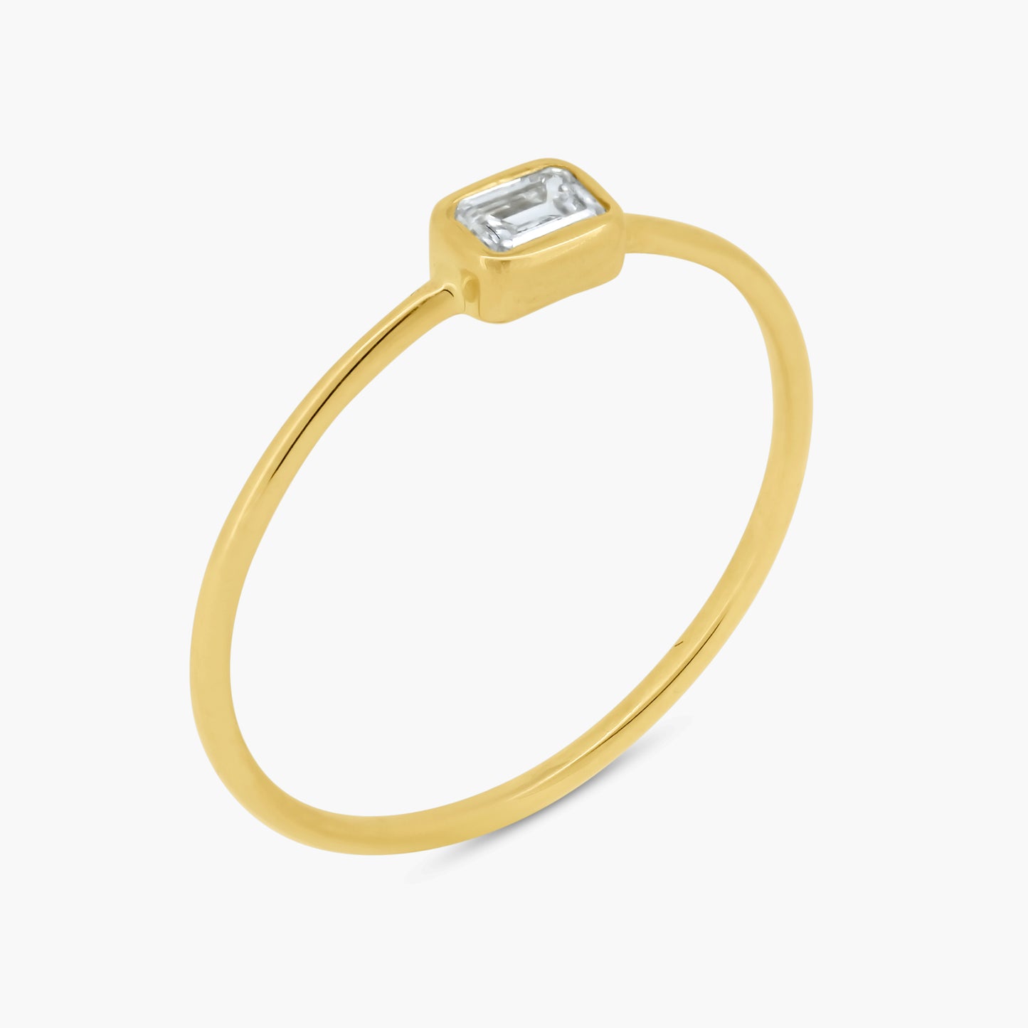 14K Yellow Gold Dainty Emerald Cut Bezel Ring-R60602004