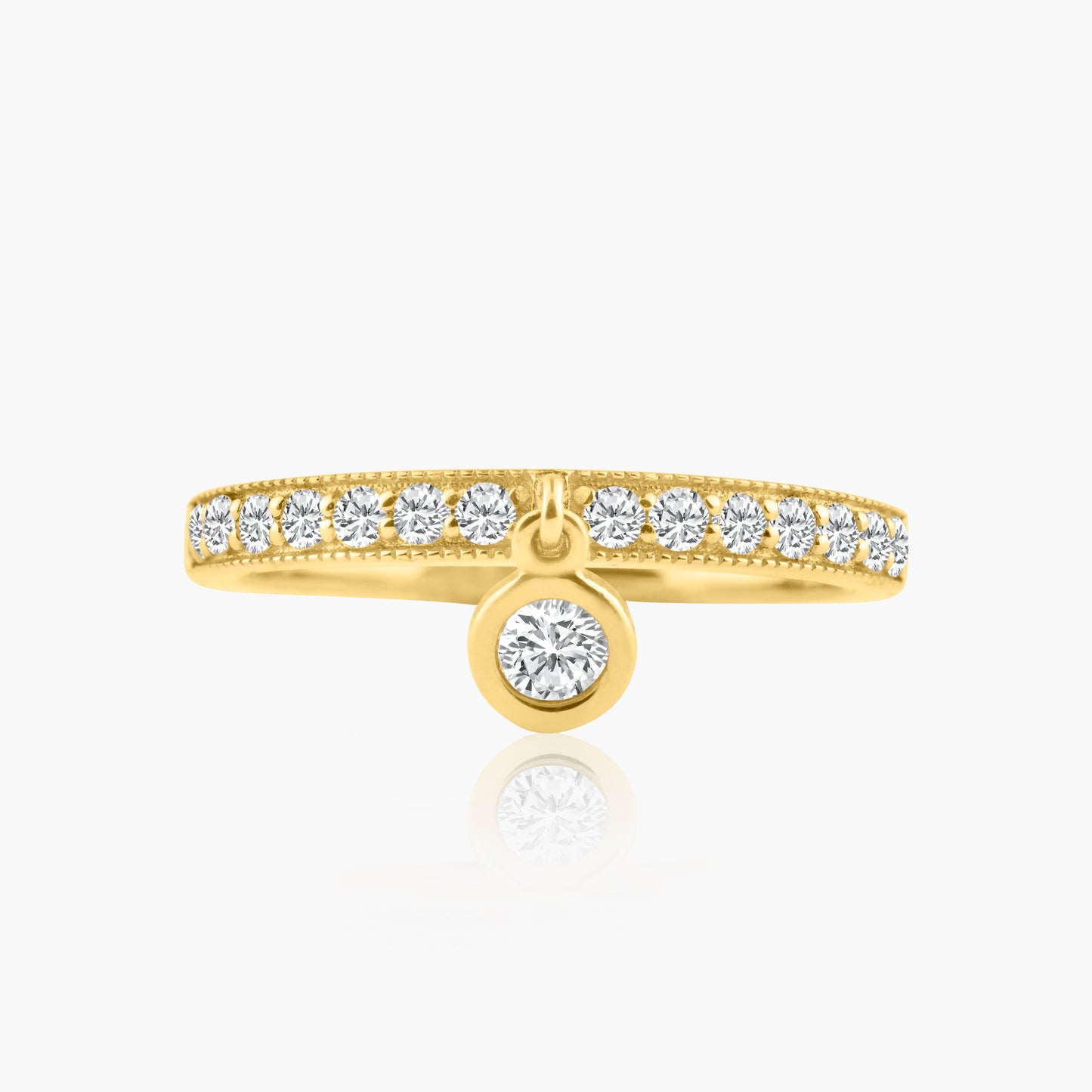 14K Yellow Gold Round Diamond Dangle Ring - R606023