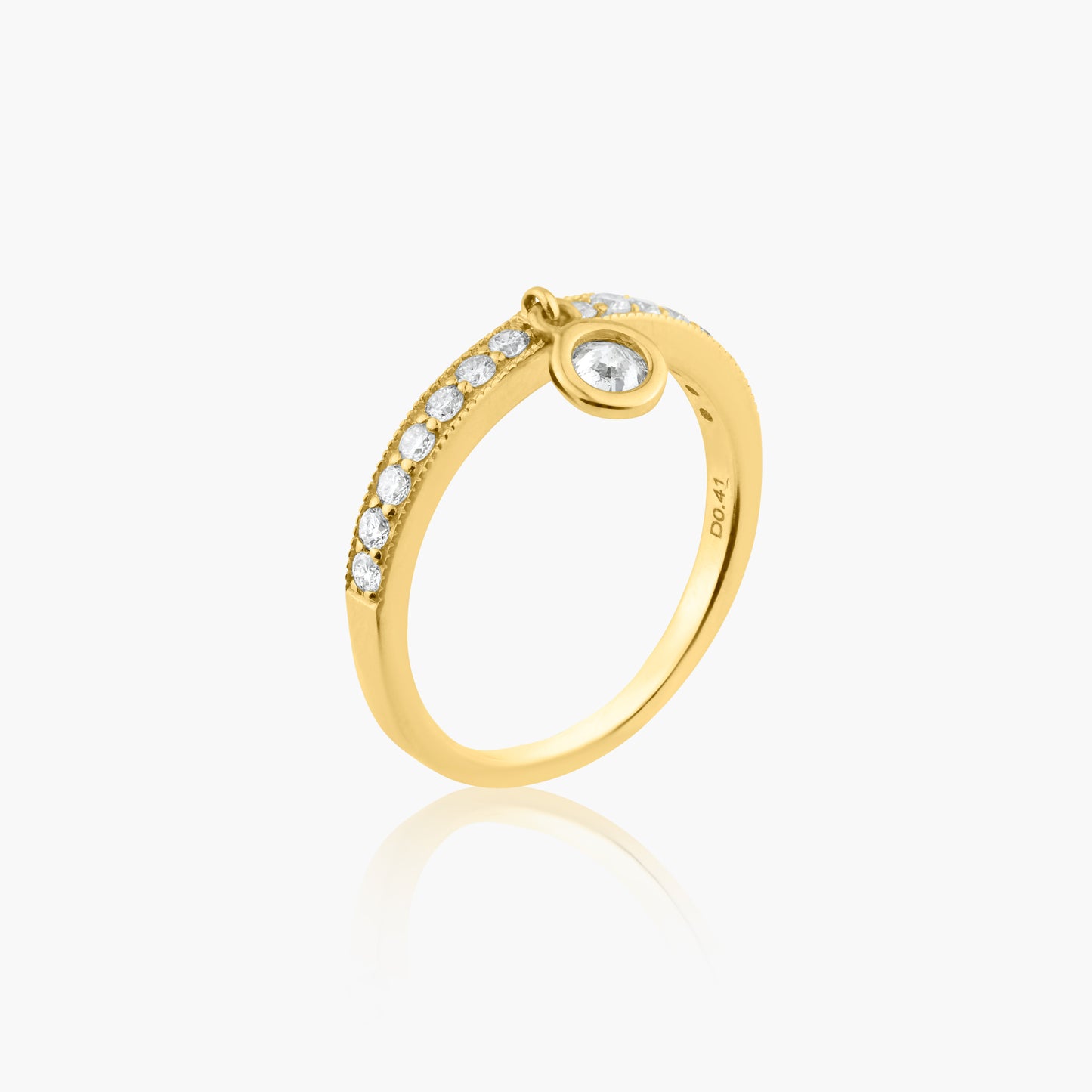 14K Yellow Gold Round Diamond Dangle Ring - R606023