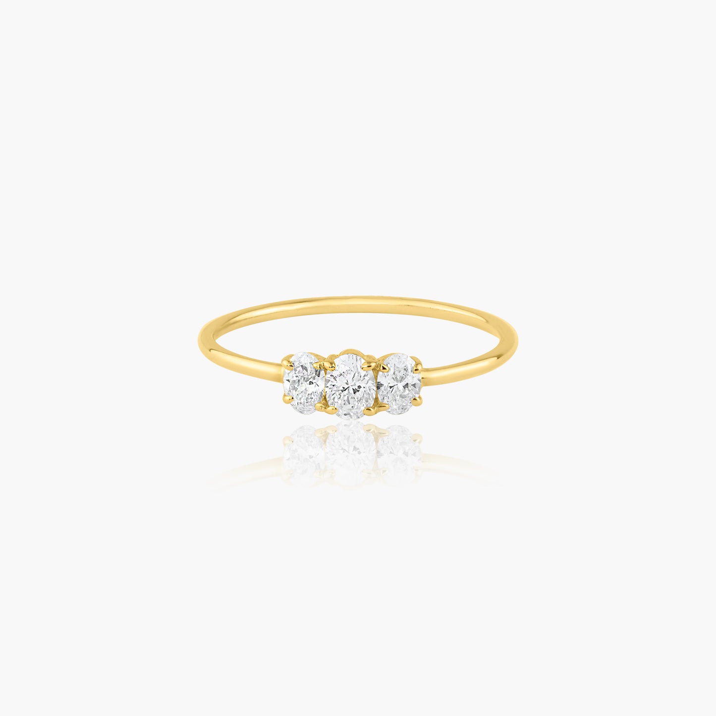 14K Yellow Gold Dainty Tri Oval Diamond Ring - R60602902