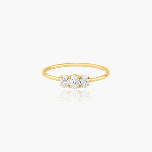 14K Yellow Gold Dainty Tri Oval Diamond Ring - R60602902