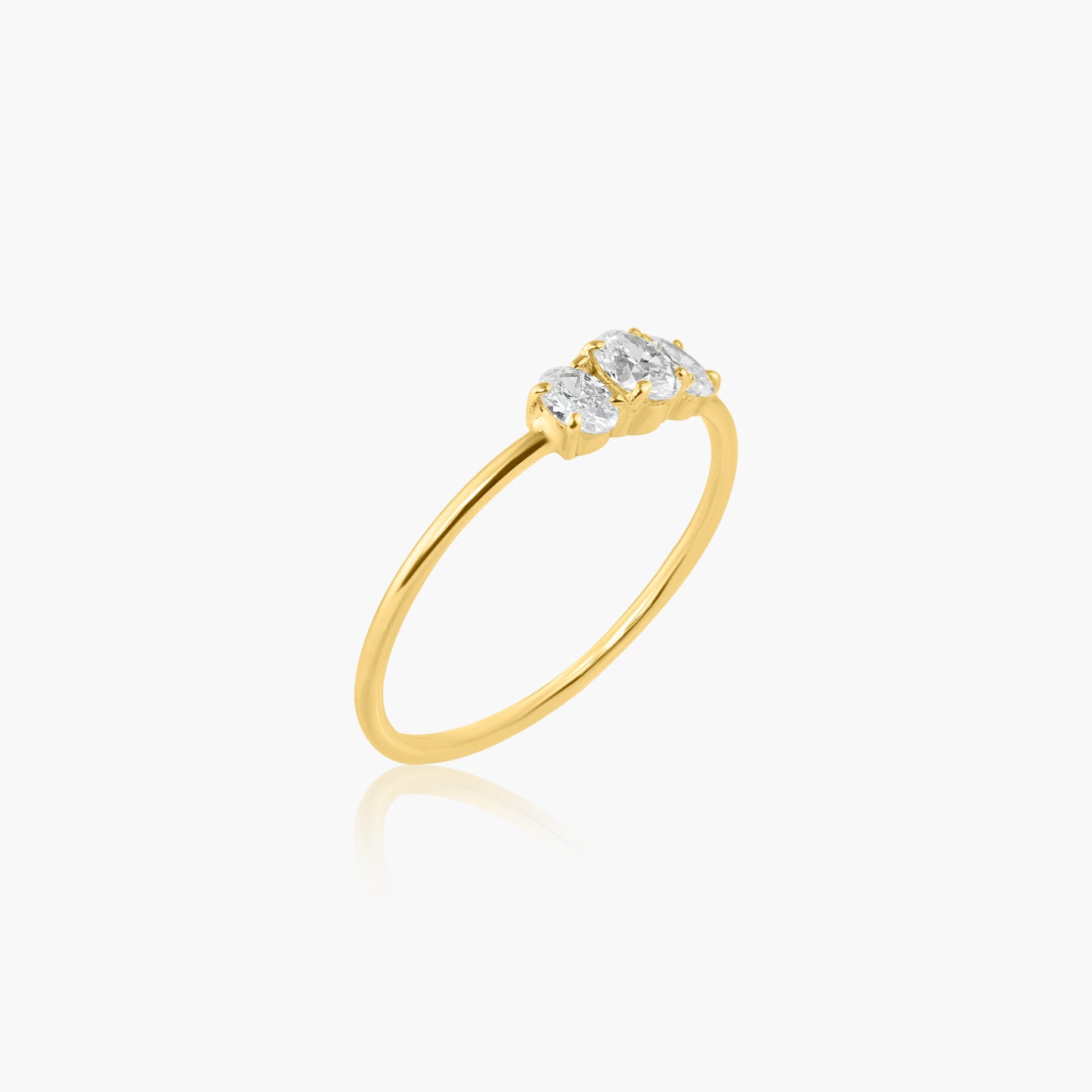 14K Yellow Gold Dainty Tri Oval Diamond Ring - R60602902