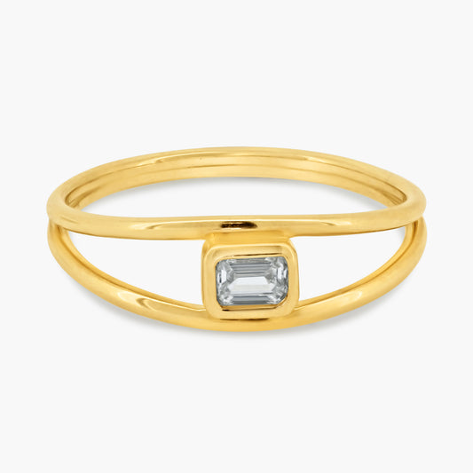 14K Yellow Gold Dainty Emerald Cut Diamond Ring - R60603003