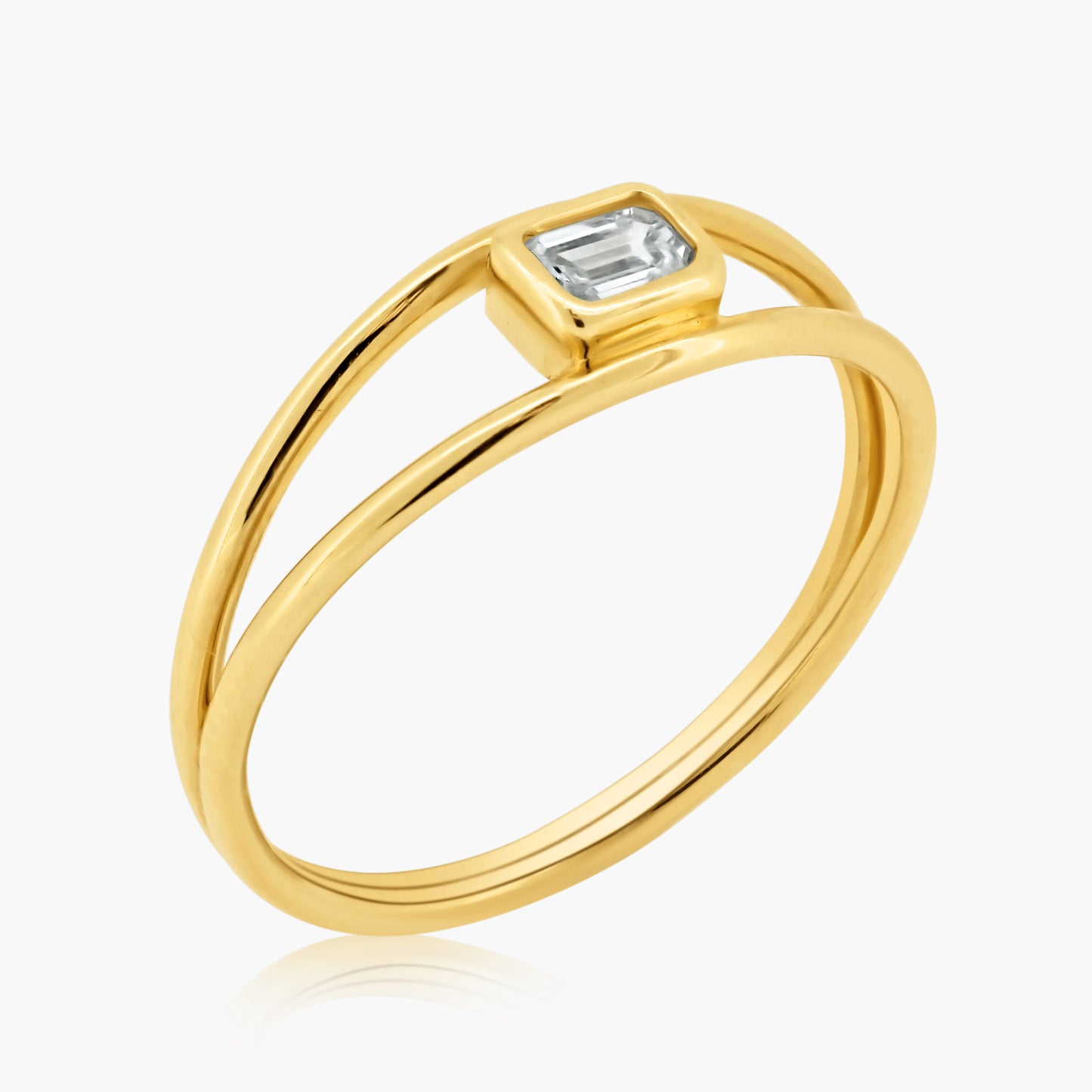 14K Yellow Gold Dainty Emerald Cut Diamond Ring - R60603003