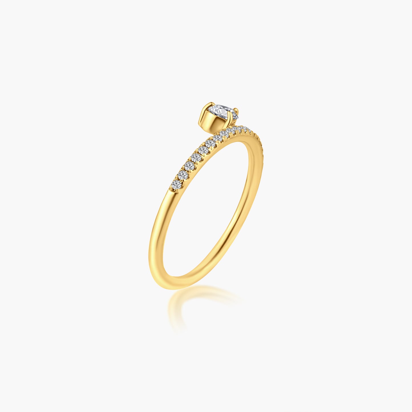 14K Yellow Gold Dainty Center Pear Diamond Ring - R60603103