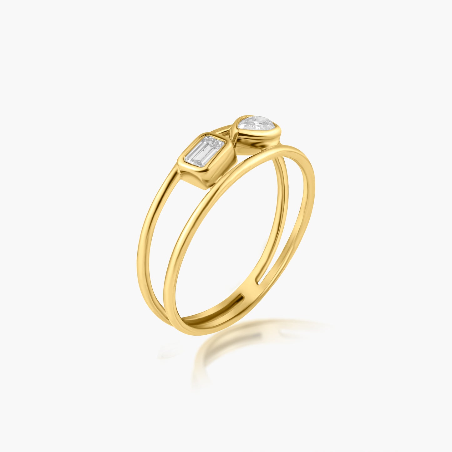 14K Yellow Gold Dainty Double Diamond Ring - R606032EP