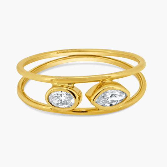 14K Yellow Gold Dainty Double Diamond Ring - R606032M0