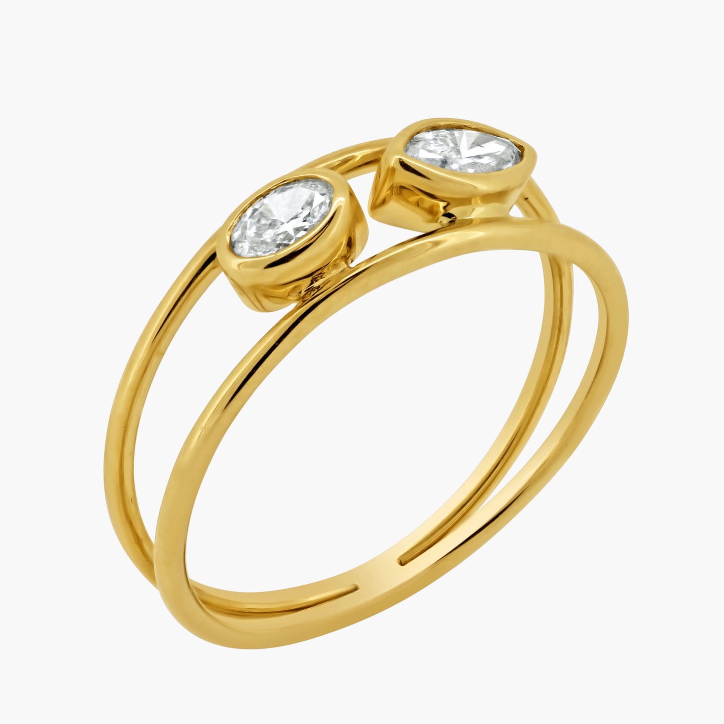 14K Yellow Gold Dainty Double Diamond Ring - R606032M0