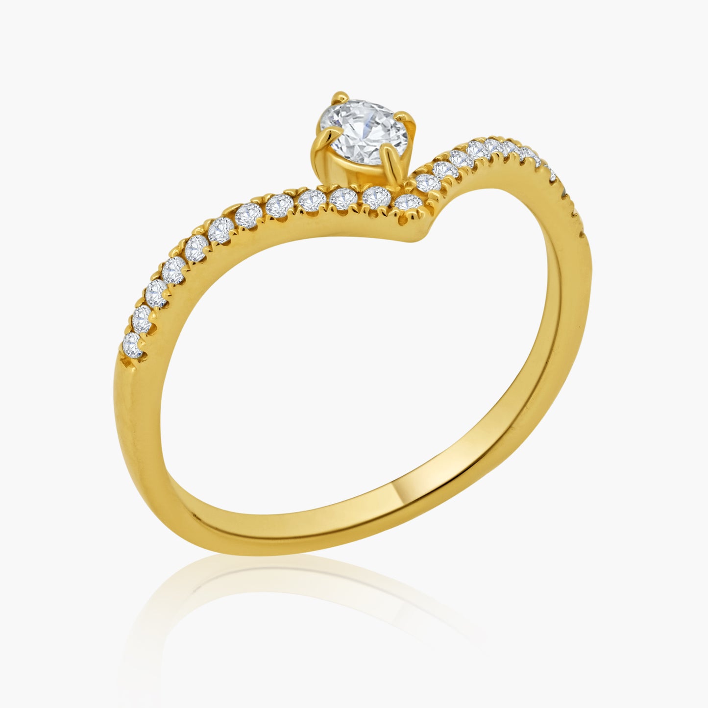 14K Yellow Gold Center Oval Diamond Curved Ring - R60603301