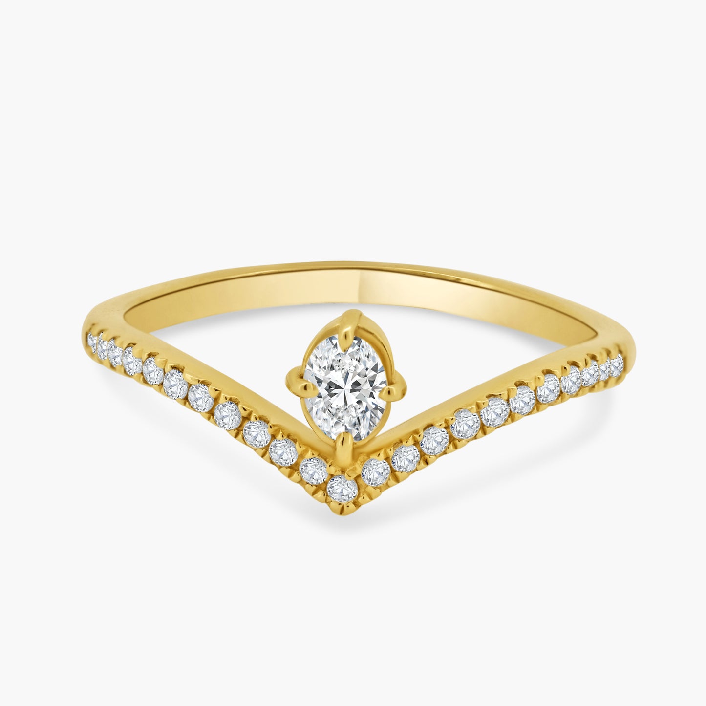 14K Yellow Gold Center Oval Diamond Curved Ring - R60603301