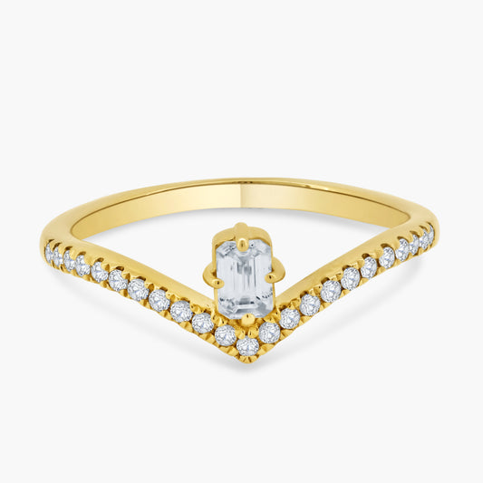 14K Yellow Gold Center Emerald Cut Diamond Curved Ring - R60603302