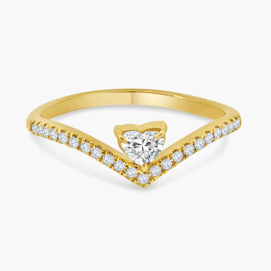 14K Yellow Gold Center Heart Diamond Curved Ring - R60603304