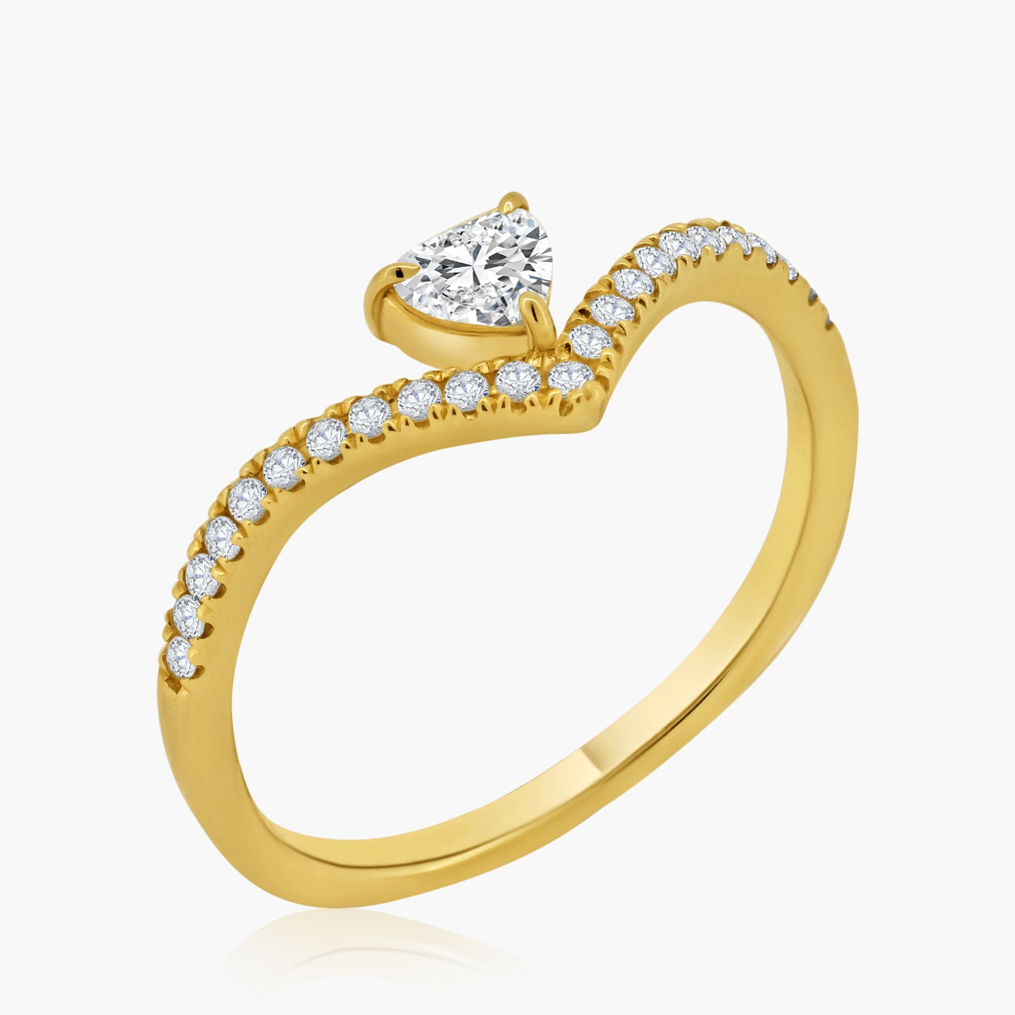 14K Yellow Gold Center Heart Diamond Curved Ring - R60603304