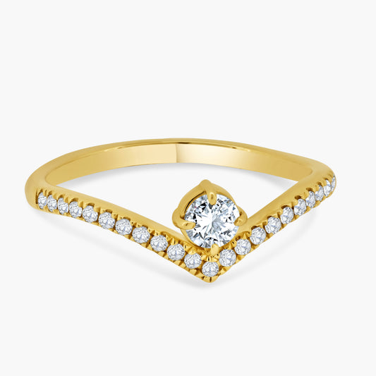 14K Yellow Gold Center Round Diamond Curved Ring - R60603305