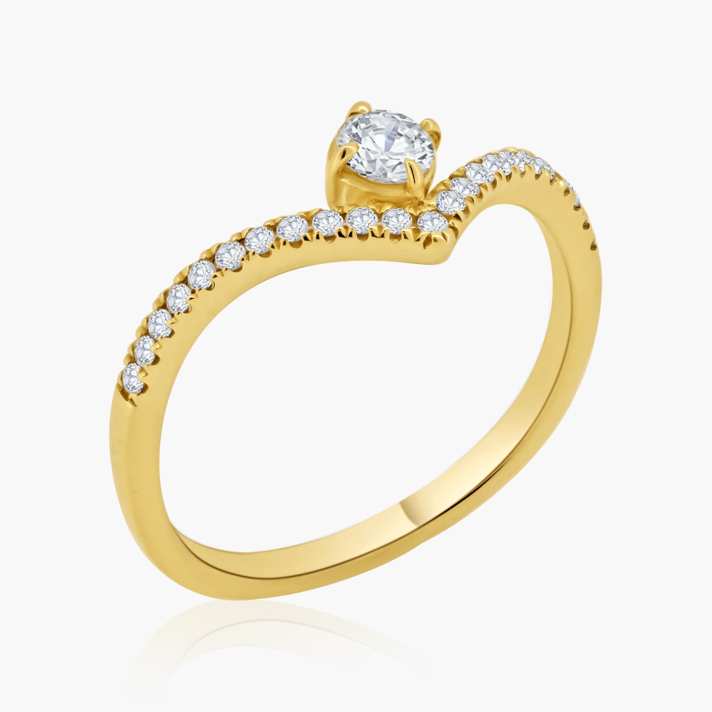 14K Yellow Gold Center Round Diamond Curved Ring - R60603305