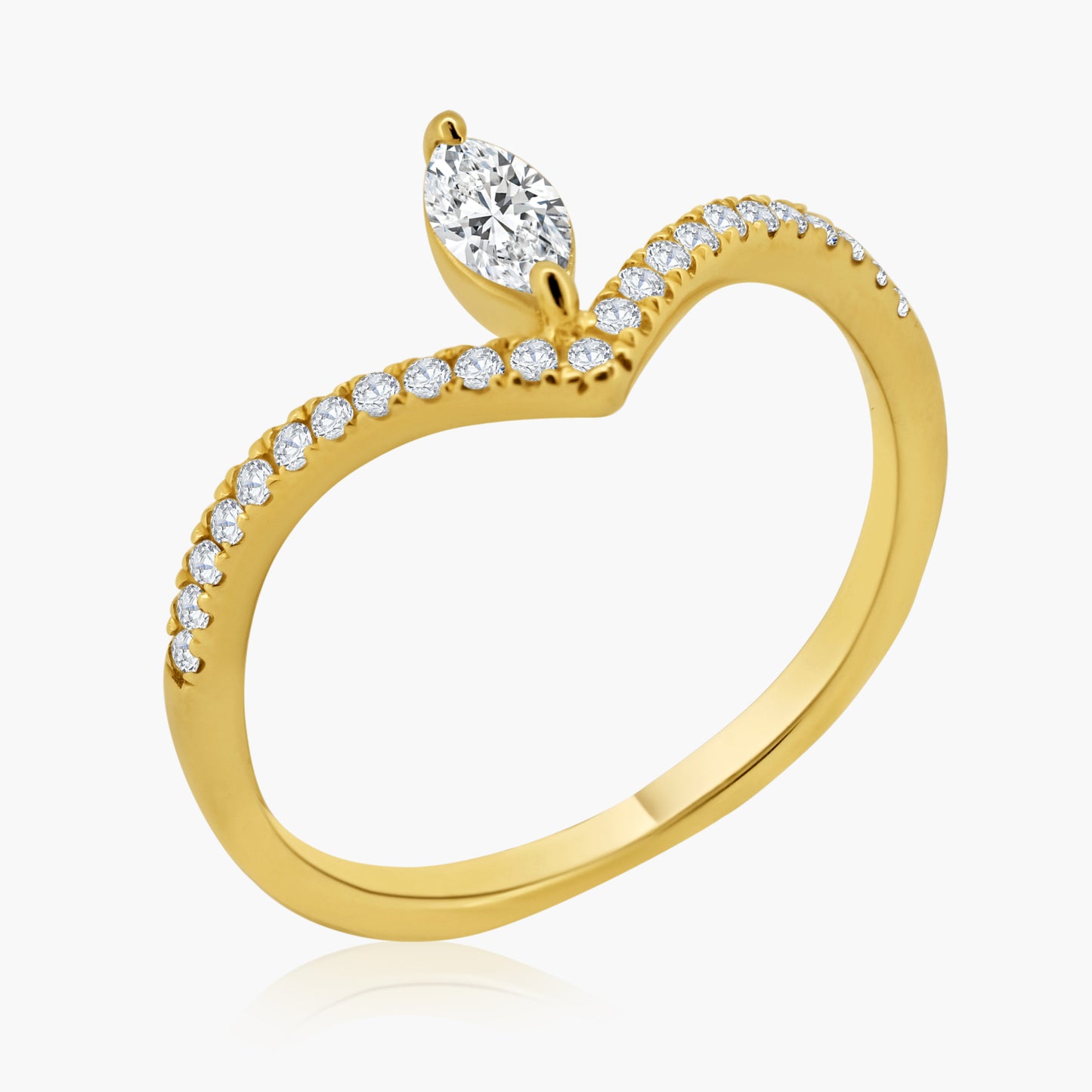 14K Yellow Gold Center Marquise Diamond Curved Ring - R60603306