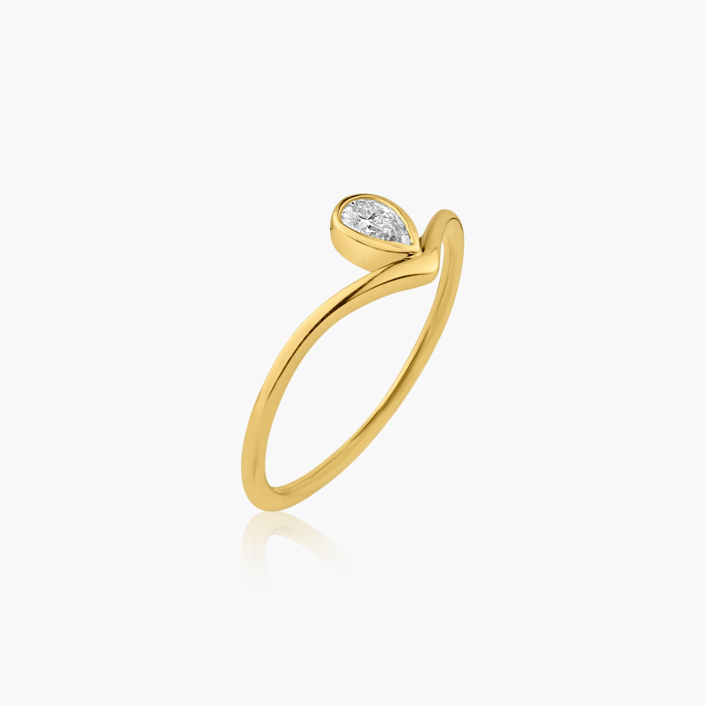 14K Yellow Gold Dainty Pear Bezel Ring - R60603407