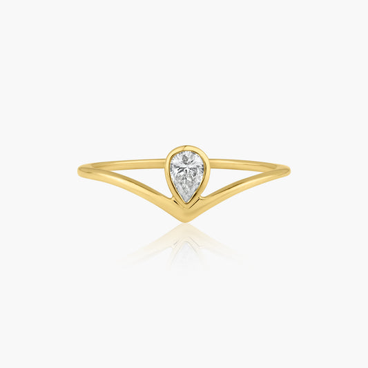 14K Yellow Gold Dainty Pear Bezel Ring - R60603407