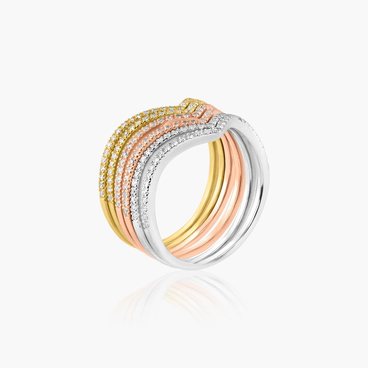 14K Tri Color Stackable Curved Ring-R60603408