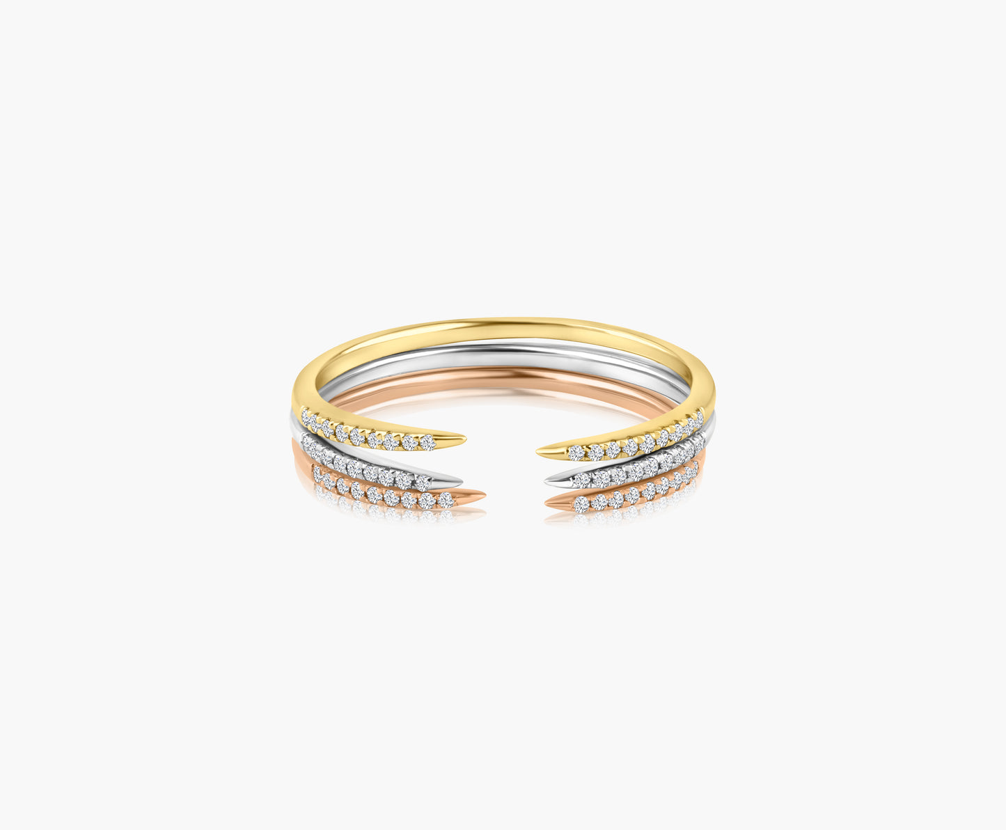 14K Tri Color Stackable Claw Ring  - R60603802