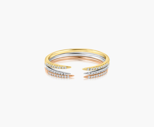 14K Tri Color Stackable Claw Ring  - R60603802