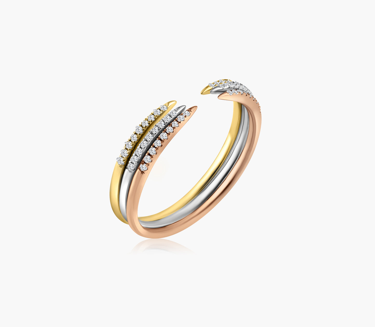 14K Tri Color Stackable Claw Ring  - R60603802