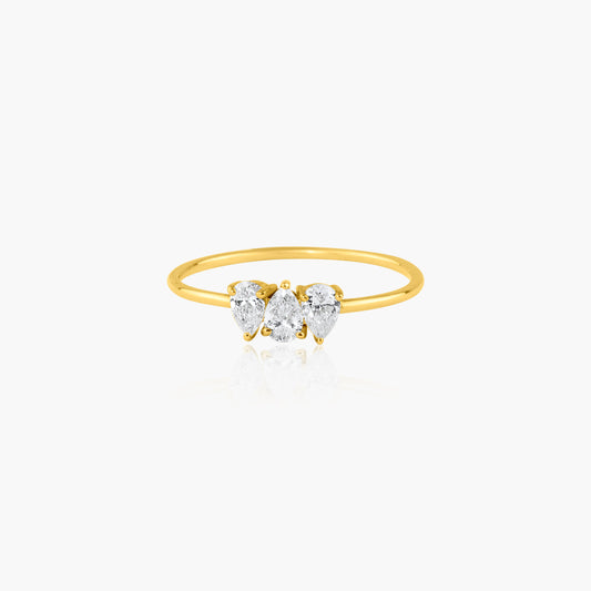 14K Yellow Gold Dainty Tri Pear Diamond Ring - R60604102