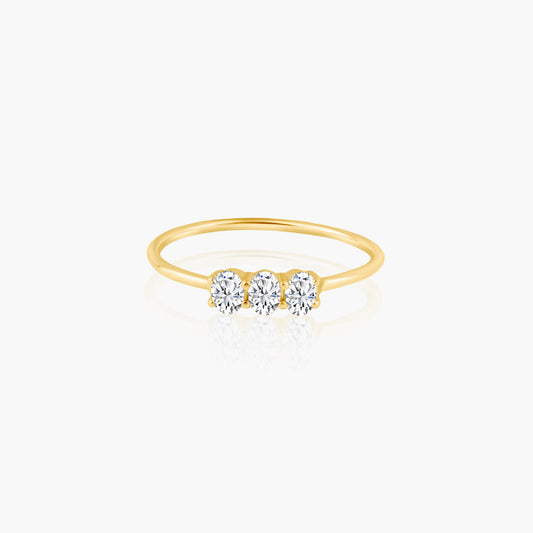 14K Yellow Gold Dainty Tri Oval Diamond Ring - R60604103