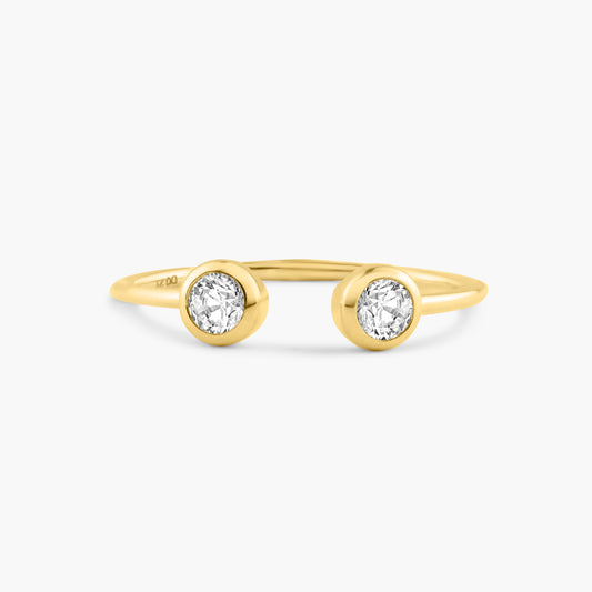 14K Yellow Gold Dainty Double Diamond Open Ring - R606045