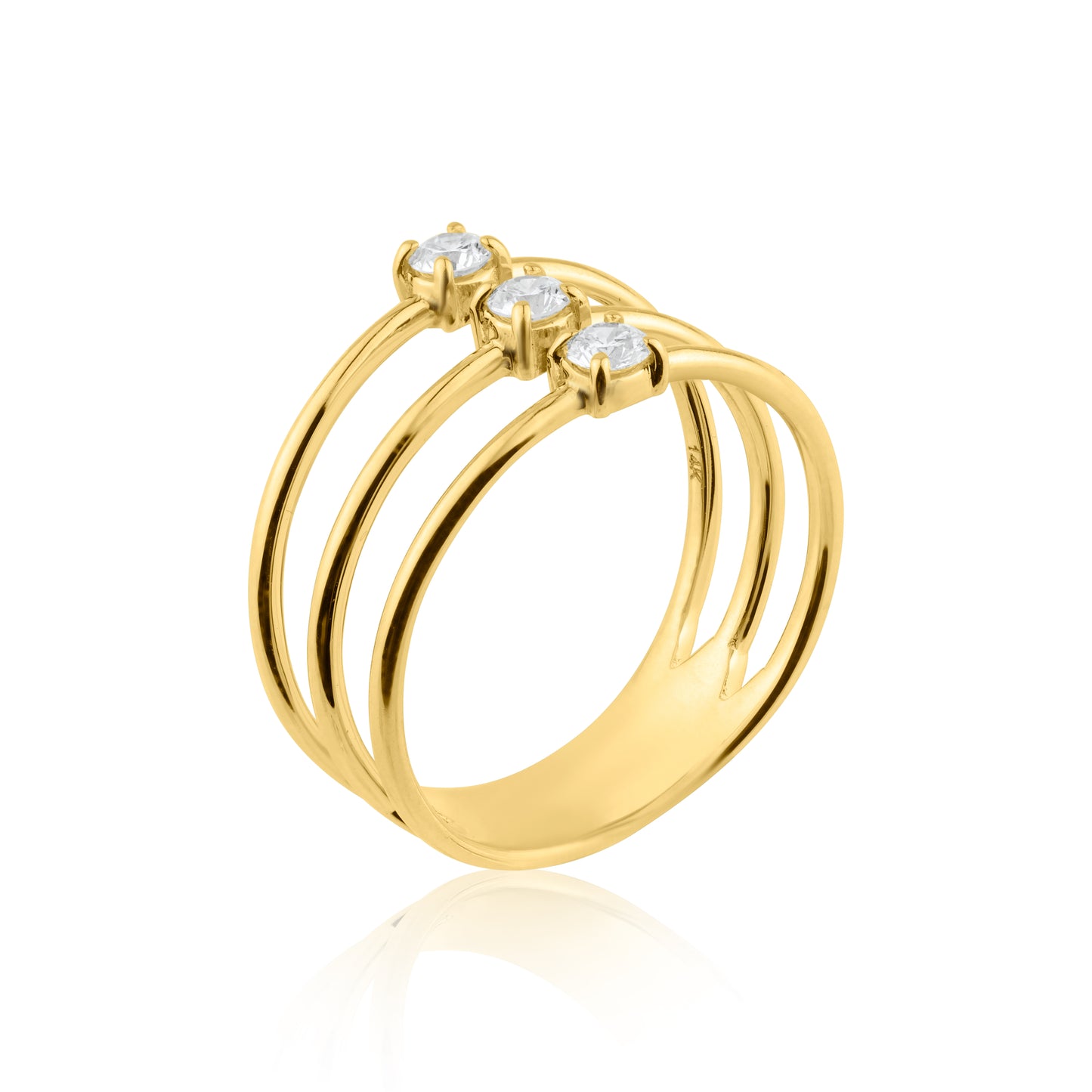 14K Yellow Gold Dainty Three Row Ring - R60606701