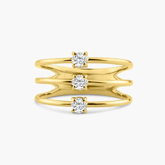 14K Yellow Gold Dainty Three Row Ring - R60606701