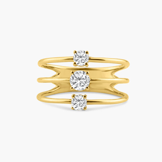 14K Yellow Gold Dainty Three Row Ring - R60606702