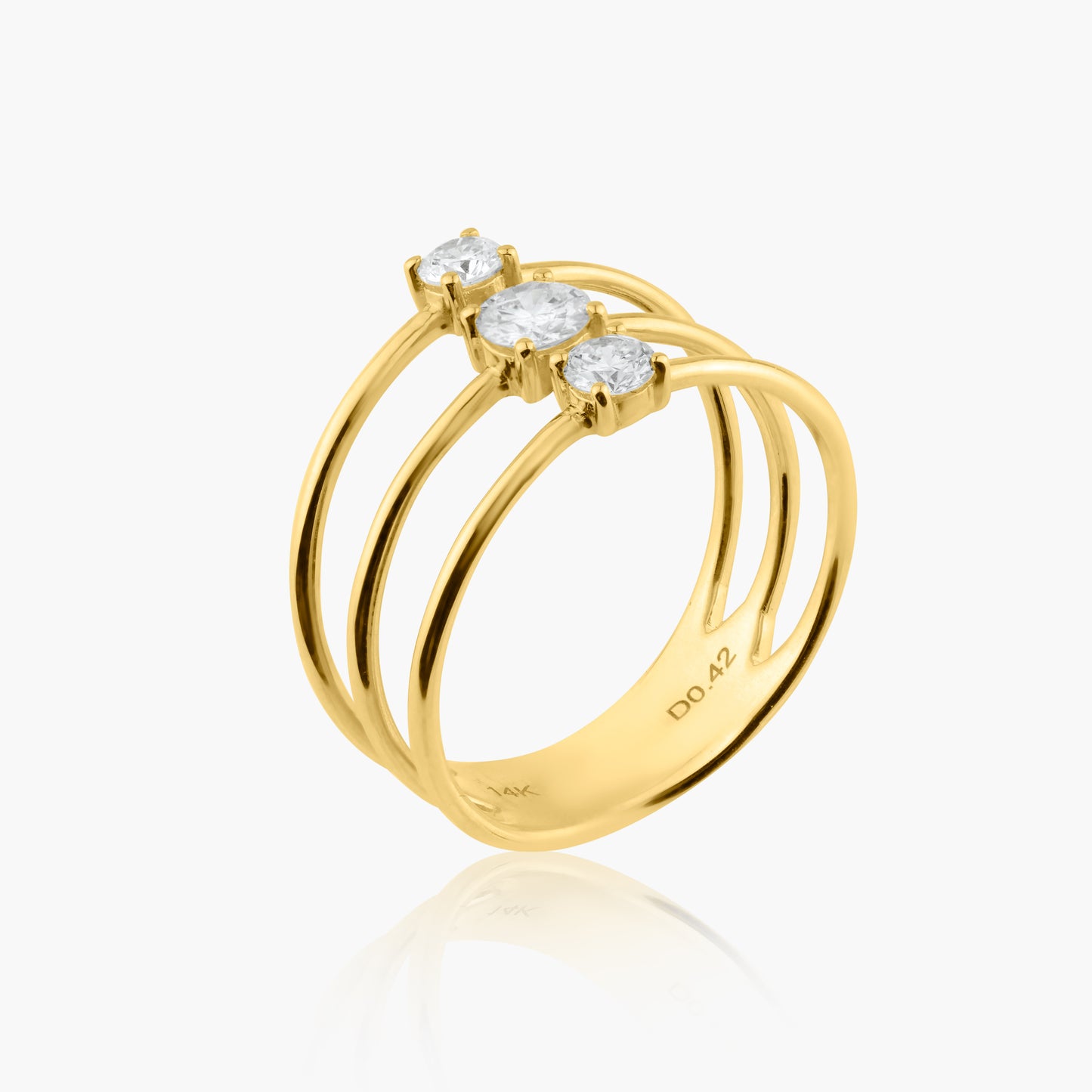 14K Yellow Gold Dainty Three Row Ring - R60606702