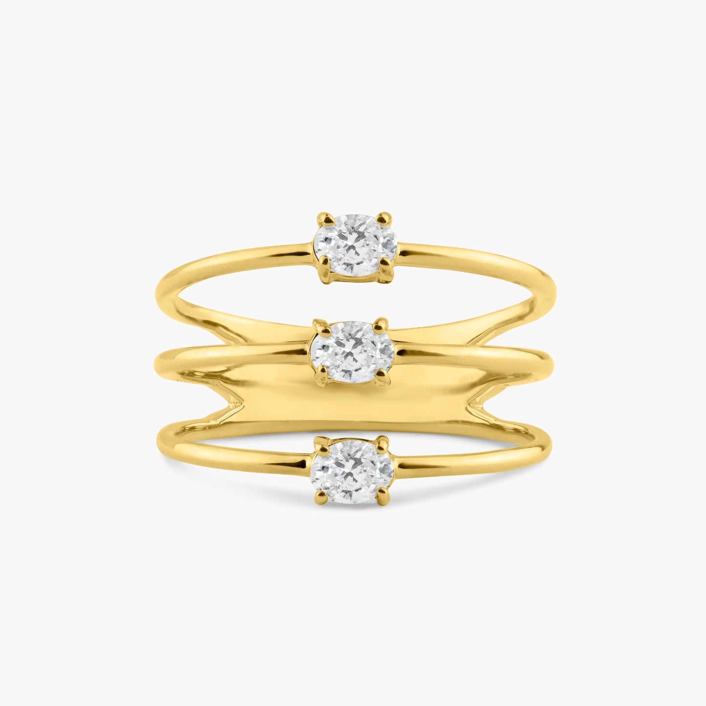 14K Yellow Gold Dainty Three Row Ring - R60606704