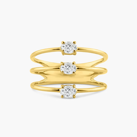 14K Yellow Gold Dainty Three Row Ring - R60606704