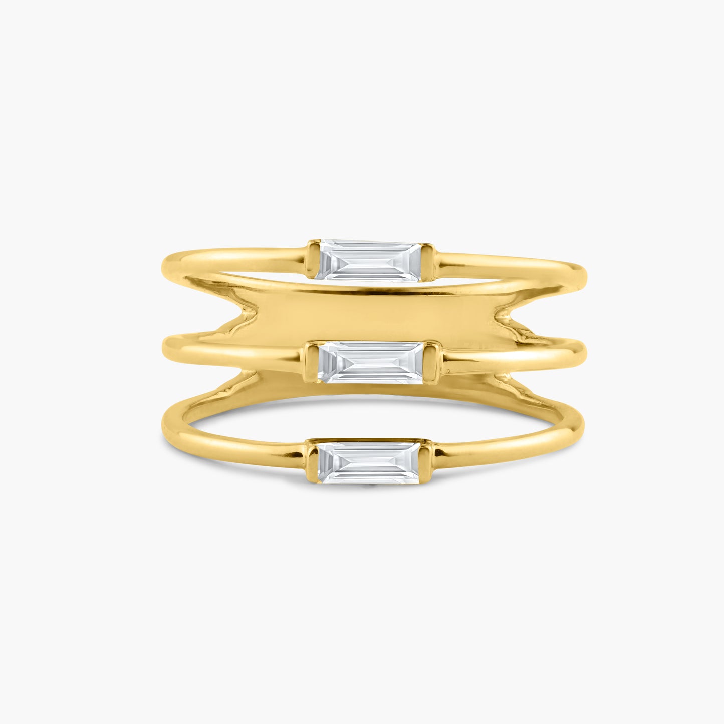 14K Yellow Gold Dainty Three Row Baguette Ring - R60606706