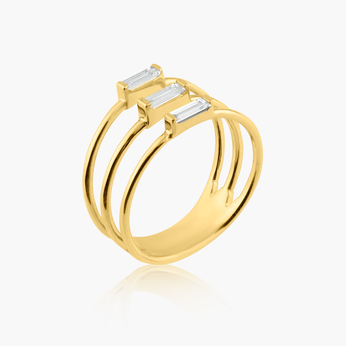 14K Yellow Gold Dainty Three Row Baguette Ring - R60606706