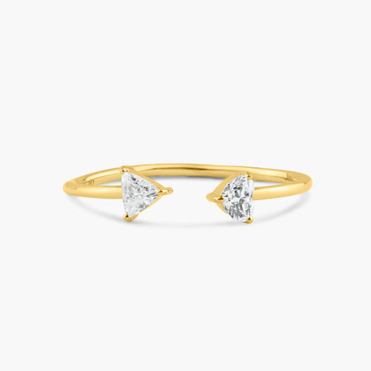 14K Yellow Gold Dainty Double Diamond Open Ring - R60607506