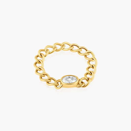 14K Yellow Gold Oval Diamond Chain Link Ring-R60607701