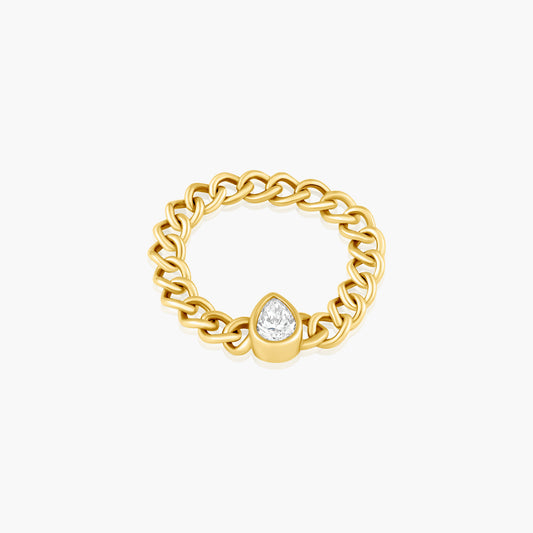 14K Yellow Gold Pear Bezel Chain Link Ring-R60607703